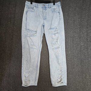 Women's Blue Straight-Leg Jeans with Large Rips